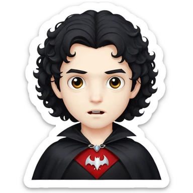 vampire boy with medium-length curly black hair wearing a cape sticker