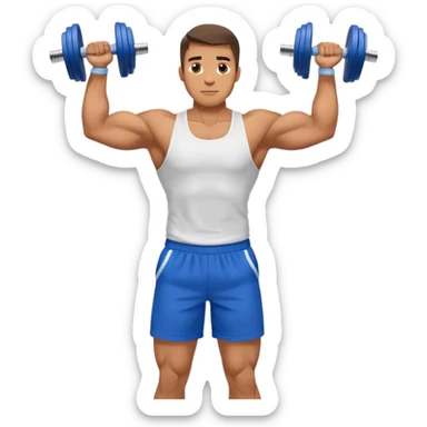 man with blue shorts doing side-lateral raise (T pose) with light dumbbells sticker