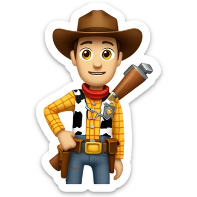 sheriff woody of construction site wearing a tool belt holding a hammer sticker