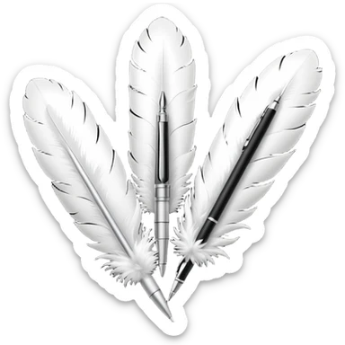 3 plumes blanches avec un stylo en dessous sticker