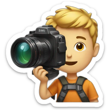 a boy with a camera sticker