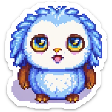 a chussel as a cute, fluffy creature with big eyes and a playful expression, pixel art style sticker