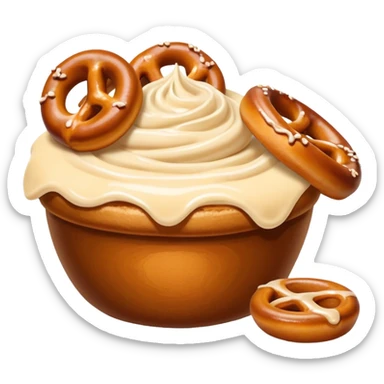 Auntie Annie Pretzel bites with cinnamon icing cup on the side  sticker