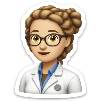 white Female scientist with brown hair in a bun sticker