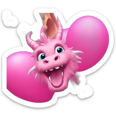 Pink fluffy dragon with a bunch of balloons at Disney land sticker