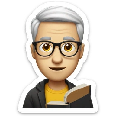 White guy with circle glasses and side part  writing in a book sticker