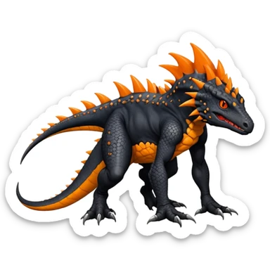 Black Salandit-Tyrunt-Greymon-Fakémon-creature-hybrid with orange belly (full body) sticker