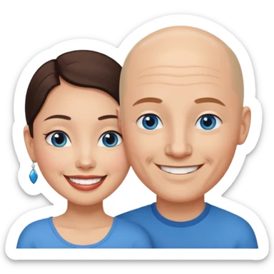 Bald white man blue eyes in love with Filipina woman sticker