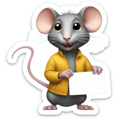 The rat looks to the left and hold a sign "ALINGHT" sticker