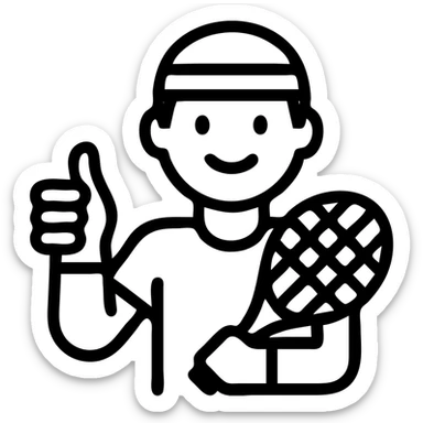 cartoon tennis player giving thumbs up, outlined icon style sticker
