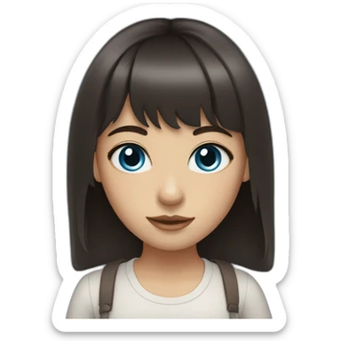 girl with dark brown hair, thick bangs, blue eyes sticker