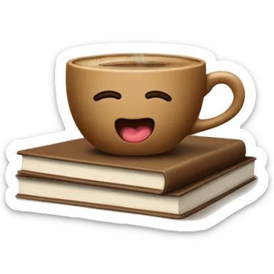 cute cup of coffee on top of a small stack of brown beige books sticker