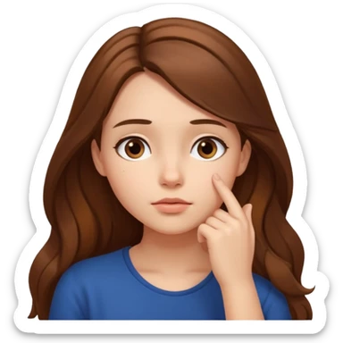 a thoughtful girl looks up and holds her hand under her chin sticker