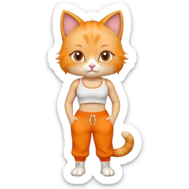 cute cat in sweatpants and crop top sticker