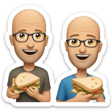 Podcaster duo Bald Move’s Jim and A.Ron eating sandwiches sticker