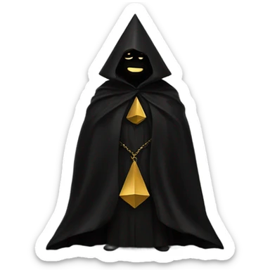 illuminati shadow figure standing in black cloak with gold pyramid on chest sticker