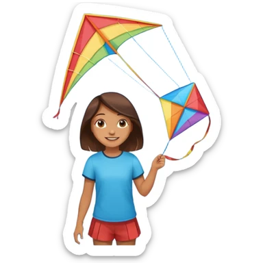 girl with kite,Kite Flyers, big kite. sticker
