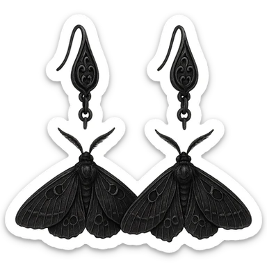 goth earrings, black moth, nocturnal gothic style, delicate sticker