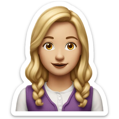 Crear un emoji realista de una chica super alegre, con pelo rubio, rizado, ojos marrones, septum y disfrazada de Willie Wonka sticker