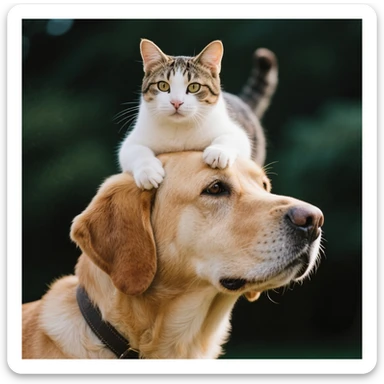 A cat on the head of dog sticker