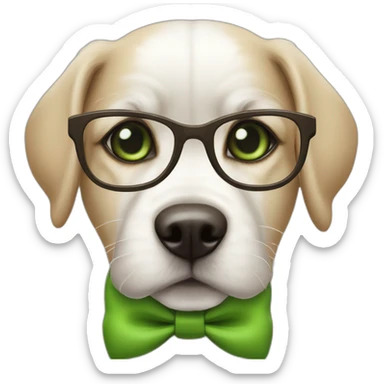 bege-and-white-dog-with-green-eyes-and-glasses-and-green-bow sticker