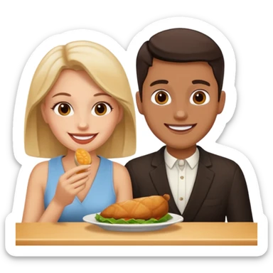 A woman and a man are eating in a restaurant. sticker
