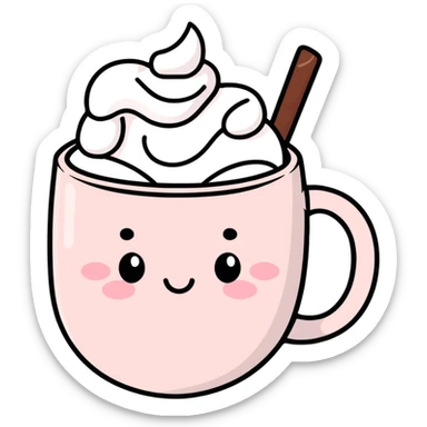 Light Pink mug of hot chocolate with marshmallows  sticker