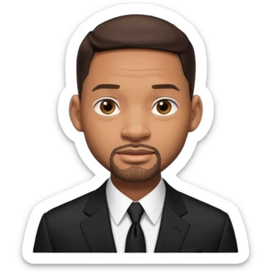 Will Smith with dark brown hair, black suit sticker