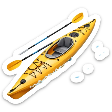 An icon showing a close-up of a sleek kayak with double-bladed paddles gliding through water. Splashes surround the boat as it cuts across a calm surface, symbolizing speed and focus. Transparent background emphasizes the dynamic and personal nature of kayak paddling. sticker