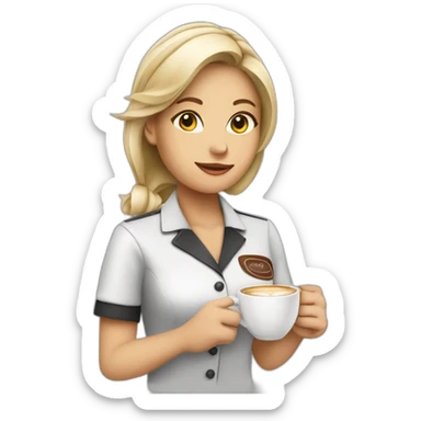 Smocking Female barista wear uniform with cup of coffee sticker