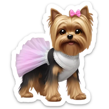 yorki with a tutu and gloves on paws  sticker