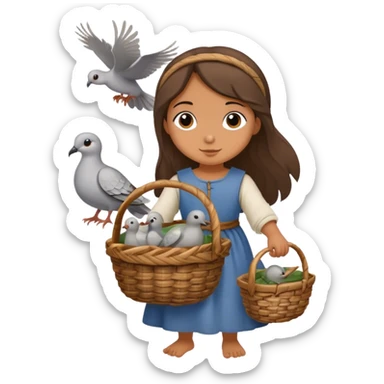girl carrying wicker basket with turtledoves, medieval age sticker
