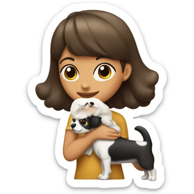 Niña cabello café con un perrito blanco orejas hush puppy sticker