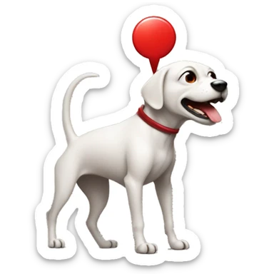 a alien dog looking away with red circle and arrows pointing at it sticker