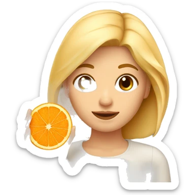 Mujer rubia con naranja en la mano sticker
