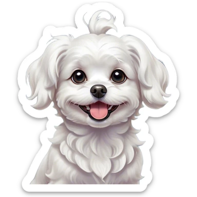 Cinematic Comical Wavy-Haired Maltese dog Portrait Emoji, Head tilted dramatically with an exaggeratedly amused or surprised expression, featuring a silky, wavy-haired white coat with a playful sheen, wide, expressive dark eyes filled with exaggerated disbelief, Simplified yet hilariously expressive features, highly detailed, glowing with a slightly sassy glow, high shine, dramatic yet playful, stylized with an air of cheeky charm, bright and endearing, soft glowing outline, capturing the essence of a spirited and over-the-top companion, so meme-worthy it feels like it could side-eye its way into internet fame instantly! sticker