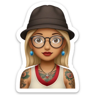 tattooed girl with hat and glasses sticker