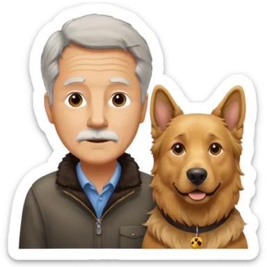 old man with old golden retriever. and lab german shepherd  sticker