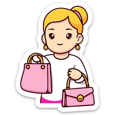 woman with gold earrings holding a pink purse sticker