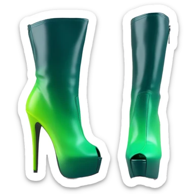 Realistic isolated top front view of a pair of dark teal,lime green,mint green and emerald green ombre high heel peep toe ankle bootie boots. sticker