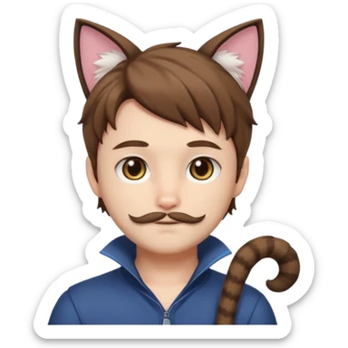 white boy with cat tail with little facial hair and cat ears with brown hair and anime features sticker