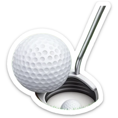 A golf ball positioned next to a golf club on a well-manicured green, with the lush grass of the golf course in the background. The setting captures the peaceful yet competitive atmosphere of the sport, focusing on the precision and skill required for the perfect shot sticker