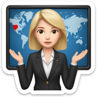 news anchor woman, with a screen with a prompter in front of her sticker