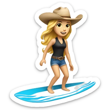 White Girl surfing a wave wearing a cowboy hat sticker