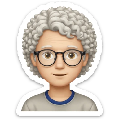 young slim face boy with curly white hair and glasses sticker
