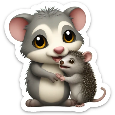 possum giving a hedgehog a hug sticker