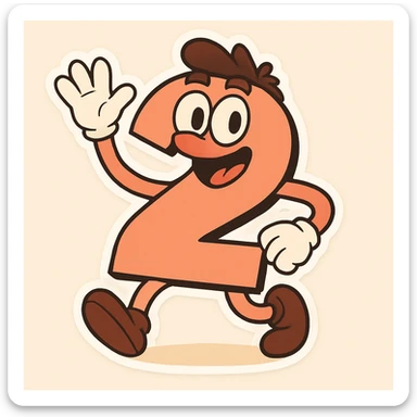 Add a cute, expressive cartoon face to the number 2, keeping the playful cartoon style consistent with chibi stickers style. sticker