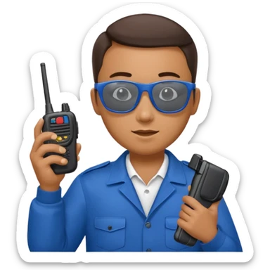 school security, blue cloth, sun glasses, holding walkie-talkie sticker