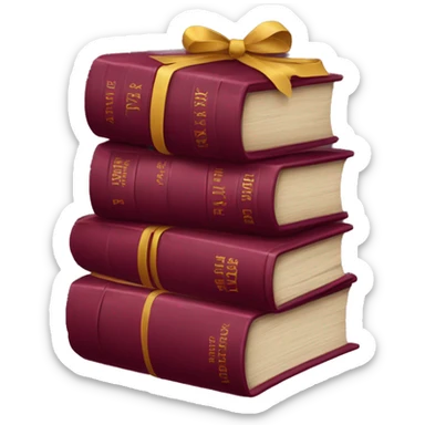 burgundy books stacked up and tied together by a burgundy bow sticker