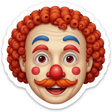 Classic clown — curly mustache, red nose sticker